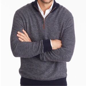 Untuckit Birdseye Merino Wool Quarter-Zip Sweater Navy Mens X Large